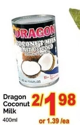 T&T Supermarket Dragon Coconut Milk 400ml offer