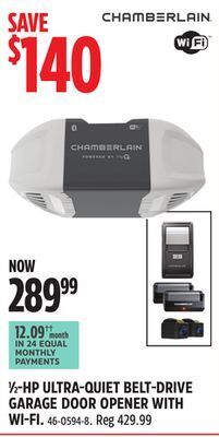 Canadian Tire Chamberlain 1⁄2-hp ultra-quiet belt-drive garage door opener with wi-fi offer