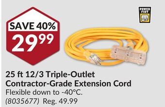 Princess Auto 25 ft12/3 triple-outlet contractor-grade extension cord offer