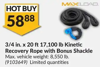 Princess Auto 3/4 in. x 20 ft17,100 lb kinetic recovery rope with bonus shackle offer