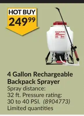 Princess Auto 4 gallon rechargeable backpack sprayer offer