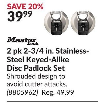 Princess Auto 2-3/4 in. stainless-steel keyed-alike disc padlock set offer