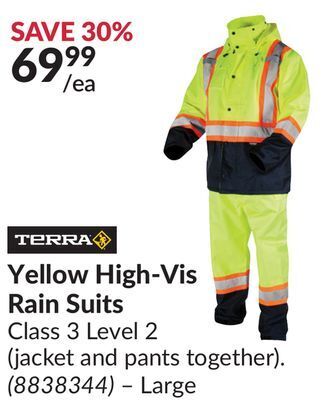 Princess Auto Yellow high-vis rain suits offer