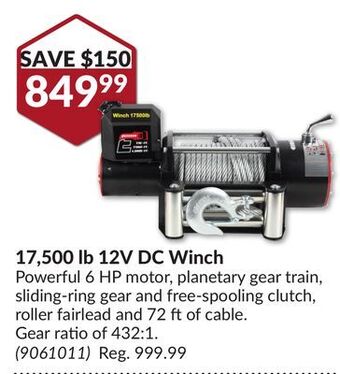 Princess Auto 17,500 lb 12v dc winch offer