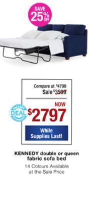 La Z Boy Kennedy double or queen fabric sofa bed offer