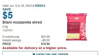 Costco Silani mozzarella shred 2kg offer