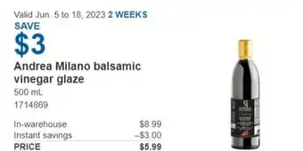 Costco Andrea Milano balsamic vinegar glaze 500ml offer
