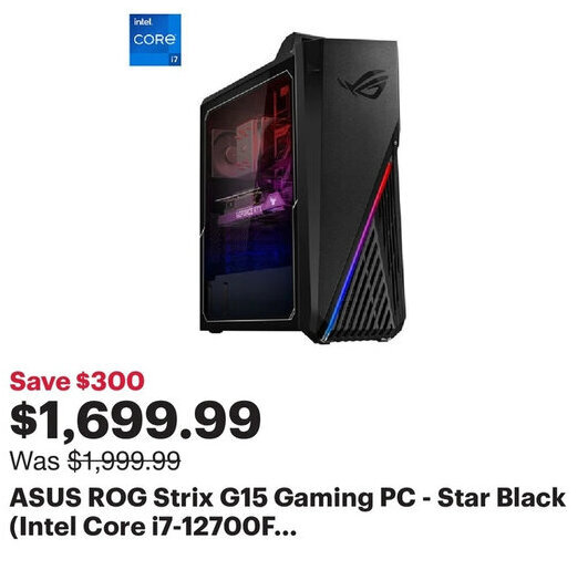 Best Buy ASUS ROG Strix G15 Gaming PC - Star Black (Intel Core i7-12700F. offer