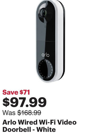 Best Buy Arlo Wired Wi-Fi Video Doorbell - White offer