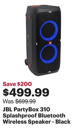 Best Buy JBL PartyBox 310 Splashproof Bluetooth Wireless Speaker - Black offer