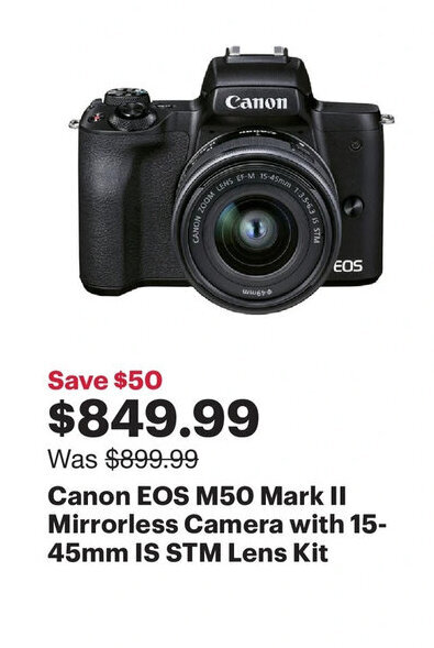 Best Buy Canon EOS M50 Mark II Mirrorless Camera with 15-45mm IS STM Lens Kit offer