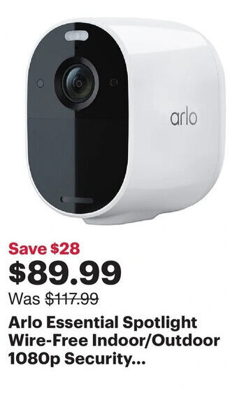 Best Buy Arlo Essential Spotlight Wire-Free Indoor/Outdoor 1080p Security. offer