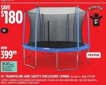 Canadian Tire 14 TRAMPOLINE AND SAFETY ENCLOSURE COMBO.TESTED offer