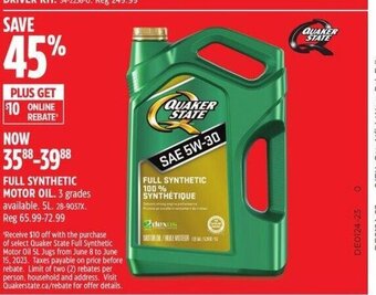 Canadian Tire FULL SYNTHETIC MOTOR OIL. 3 grades available. 5L. offer