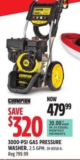 Canadian Tire 3000-PSI GAS PRESSURE WASHER. 2.5 GPM. offer