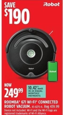 Canadian Tire ROOMBA® 671 WI-FI CONNECTED ROBOT VACUUM. offer