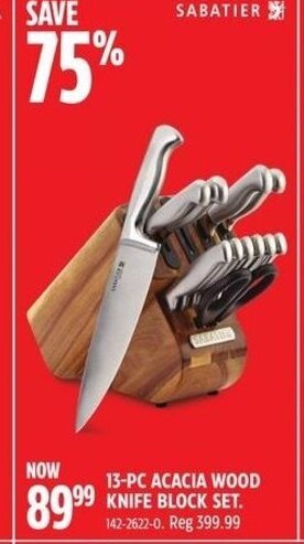 Canadian Tire 13-PC ACACIA WOOD 99 KNIFE BLOCK SET. offer