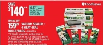 Canadian Tire VACUUM SEALER + 4 HEAT-SEAL ROLLS/BAGS offer