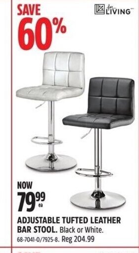 Canadian Tire ADJUSTABLE TUFTED LEATHER BAR STOOL. Black or White. offer