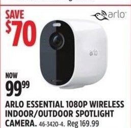 Canadian Tire ARLO ESSENTIAL 1080P WIRELESS INDOOR/OUTDOOR SPOTLIGHT CAMERA. offer