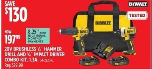 Canadian Tire 20V BRUSHLESS 1/2" HAMMER DRILL AND 1/4 IMPACT DRIVER COMBO KIT.1.3A.TESTED offer