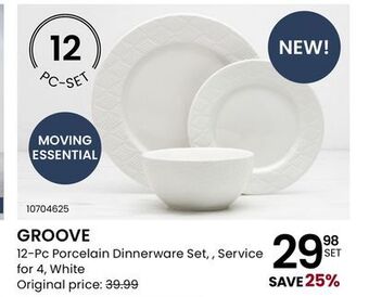 Stokes Groove 12-pc porcelain dinnerware set, service for 4, white offer