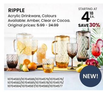 Stokes Ripple acrylic drinkware offer