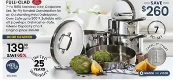 Stokes Full-clad 7-pc 18/10 stainless steel cookware set. tri-ply bonded construction for an outstanding heat distribution offer