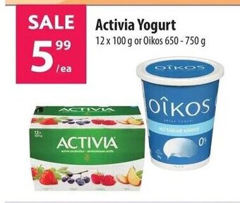 Co-op Activia Yogurt 12 x 100g or Oikos 650-750g offer