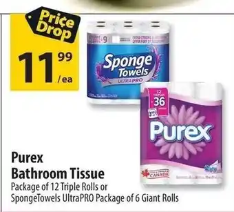 Co-op Purex Bathroom Tissue Package of 12 Triple Rolls or SpongeTowels Ultra PRO Package of 6 Giant Rolls offer