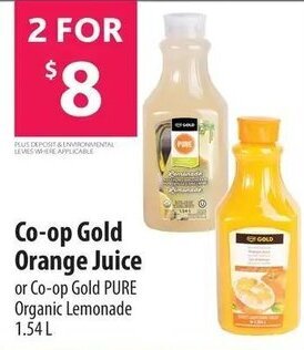 Co-op Co-op Gold Orange Juice or Co-op Gold PURE Organic Lemonade 1.54L offer