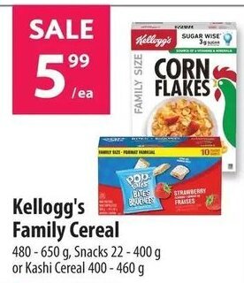 Co-op Kellogg's Family Cereal 480-650 g, Snacks 22-400 g or Kashi Cereal 400-460 g offer