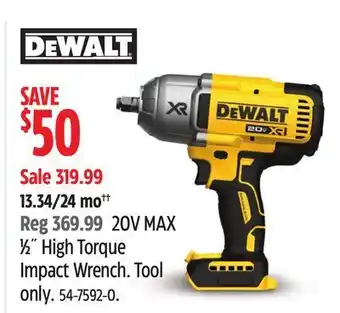 Canadian Tire Dewalt 20v max 1⁄2 high torque impact wrench offer