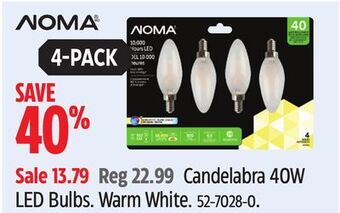 Canadian Tire Noma candelabra 40w led bulbs offer