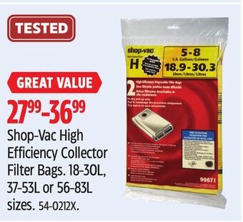 Canadian Tire Shop-vac high efficiency collector filter bags offer