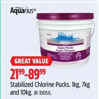 Canadian Tire Aquarius stabilized chlorine pucks offer