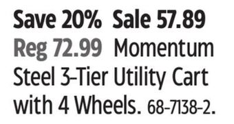 Canadian Tire Type a momentum steel 3-tier utility cart with 4 wheels offer
