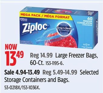 Canadian Tire Ziploc large freezer bags offer