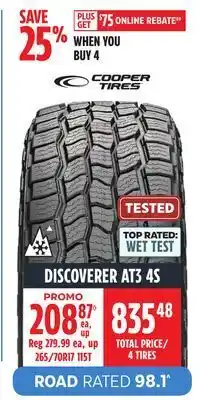 Canadian Tire Cooper tires discoverer at3 4s 4 tires offer