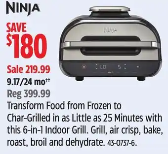 Canadian Tire Ninja transform food from frozen to char-grilled in as little as 25 minutes with this 6-in-1 indoor grill offer