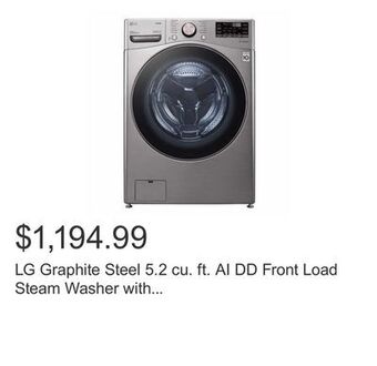 Costco Lg graphite steel 5.2 cu. ft. ai dd front load steam washer with thinq technology (wi-fi enabled) offer