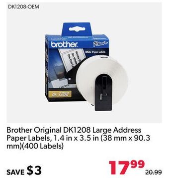 Shopper+ Brother original dk1208 large address paper labels, 1.4 in x 3.5 in (38 mm x 90.3 mm)(400 labels) offer