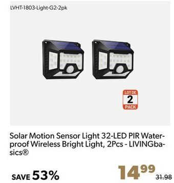 Shopper+ Solar motion sensor light 32-led pir waterproof wireless bright light, 2pcs - livingbasics offer