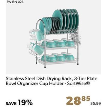 Shopper+ Stainless steel dish drying rack, 3-tier plate bowl organizer - sortwise offer