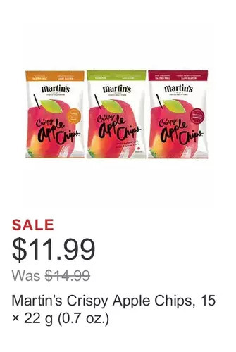 Costco Martin’s crispy apple chips, 15 × 22 g (0.7 oz.) offer