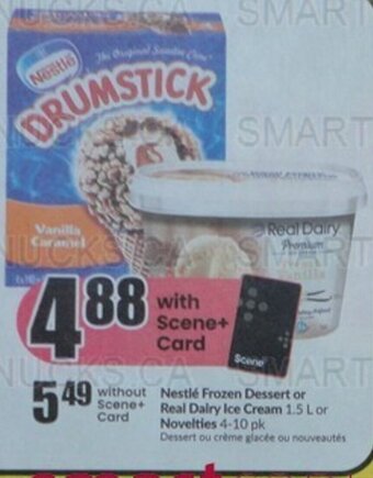 FreshCo Nestlé Frozen Dessert or Real Dairy Ice Cream 1.5 L or Novelties 4-10 pk offer