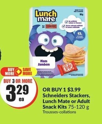 FreshCo Schneiders Stackers, Lunch Mate or Adult Snack Kits 75-120 g offer