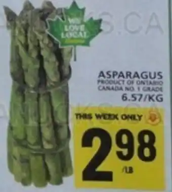 Food Basics ASPARAGUS PRODUCT OF ONTARIO CANADA NO. 1 GRADE 6.57/KG offer