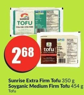 FreshCo Sunrise Extra Firm Tofu 350 g Soyganic Medium Firm Tofu 454 g offer