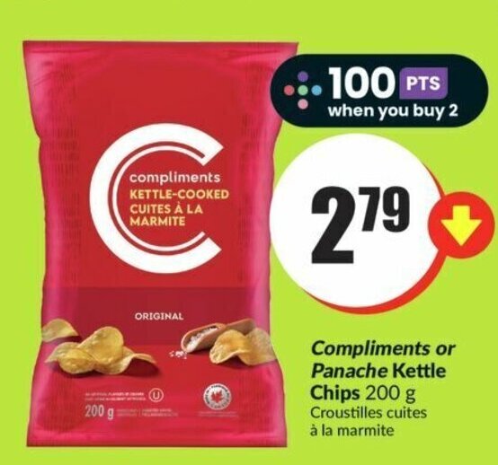FreshCo Compliments or Panache Kettle Chips 200 g offer